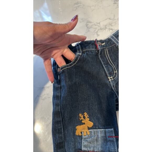 OshKosh B'gosh Baby's Patch moose patch fleece lined jeans winter cabin sz 12 m - Picture 4 of 6